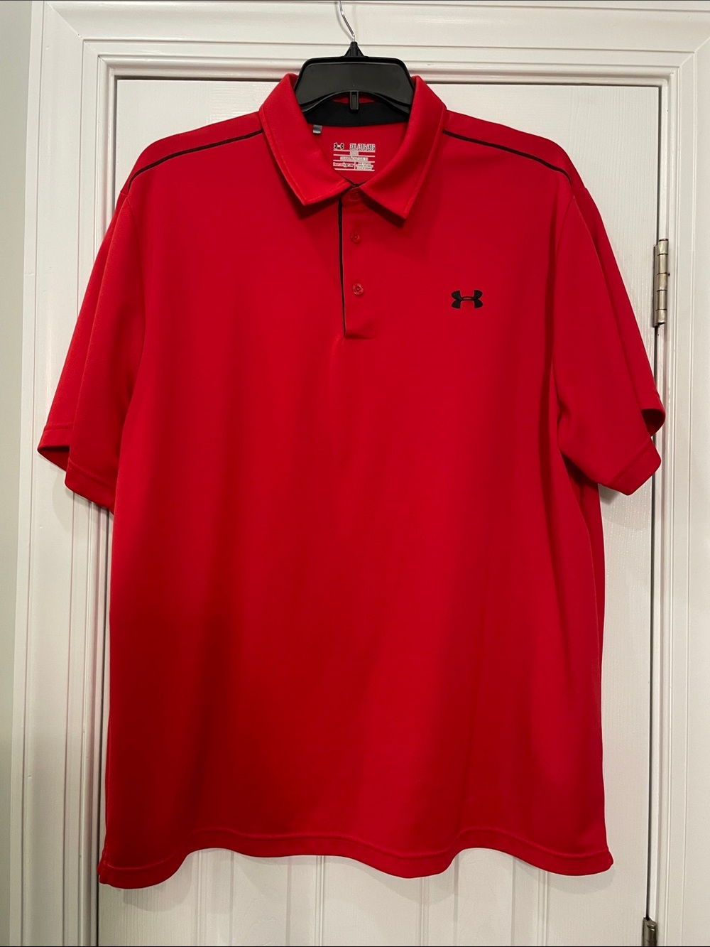 Under Armour Red Polo with Black Logo and Shoulder Piping